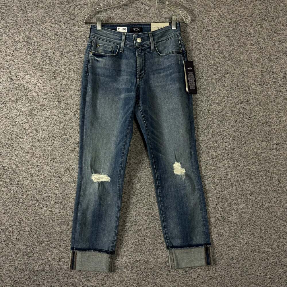 NYDJ Women's Size 00 Marine Boyfriend Distressed Stretch Denim Jeans